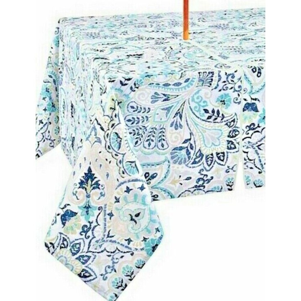 Liberty Blue Paisley Fabric Tablecloth 60x84 Umbrella Hole Zipper Outdoor Beach